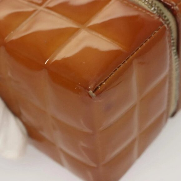 CHANEL Choco Bar Cube Pouch Patent leather Brown Silver CC Auth mr1474 - Picture 7 of 16